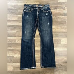 Studio 5 Woman’s Dark Wash Thick Stitch Western Bling Slim Boot Jeans Size 35
